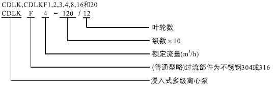 CDLK，CDLKF浸入式多級(jí)離心泵型號(hào)定義